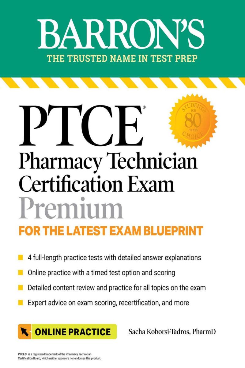PTCE: آزمون گواهینامه تکنسین داروخانه ممتاز: ۴ آزمون تمرینی + مرور جامع + تمرین آنلاین